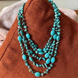 Multi-strand Dyed howlite turquoise necklace with toggle closure